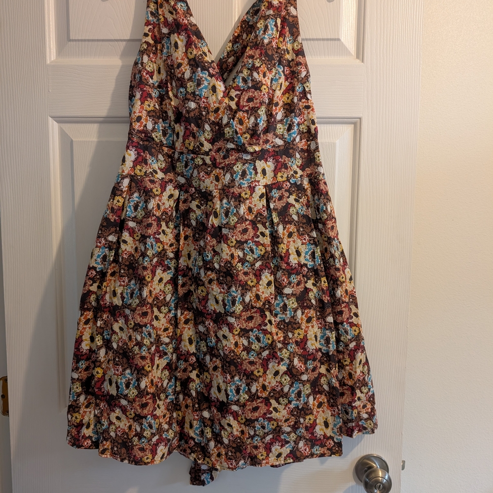 American Rag Floral A-Line Halter Dress - Brown & Cream - Size 2X